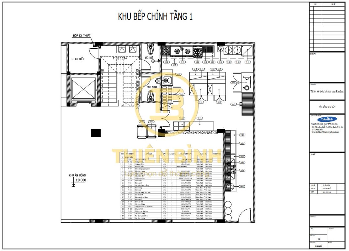 Tiến hàng khảo sát, lên bản vẽ thiết kế
Dự án thiết kế bếp khách sạn được sự thống nhất và hợp tác giữa Thiên Bình và chủ khách sạn Realux Sầm Sơn vào ngày 22/1/2022.