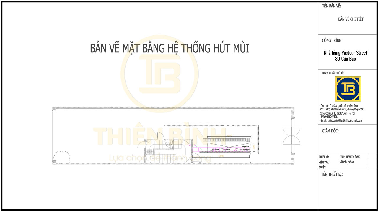 Bản vẽ thiết kế hệ thống hút khói bếp nhà hàng Pasteur Street Cửa Bắc