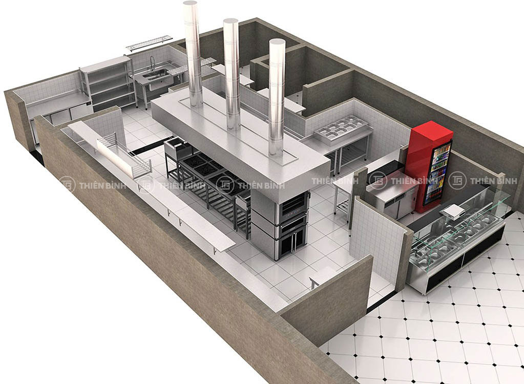 Bản vẽ 3D thiết kế bếp nhà hàng
