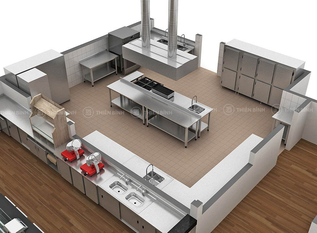 Bản vẽ 3D thiết kế bếp nhà hàng