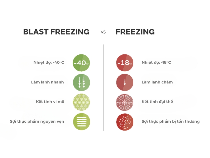 So sánh tủ Blast Chiller và tủ Blast Freezer - nên mua loại nào? - ảnh 4 Sự khác nhau giữa tủ Blast Chiller và tủ Blast Freezer