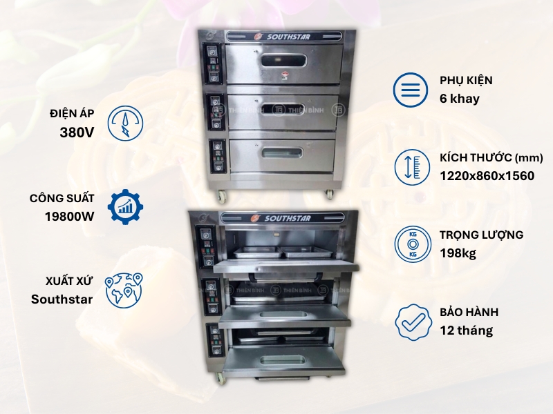 Top 6 lò nướng bánh trung thu cho tiệm bánh được ưa chuộng nhất 2025 - ảnh 6 Lò nướng Southstar 3 tầng 6 khay YXD-60C