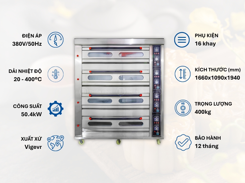 Top 6 lò nướng bánh trung thu cho tiệm bánh được ưa chuộng nhất 2025 - ảnh 7 Lò nướng công nghiệp 4 tầng 16 khay Vigevr HGB-416D