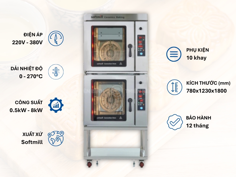 Top 6 lò nướng bánh trung thu cho tiệm bánh được ưa chuộng nhất 2025 - ảnh 5 Lò nướng đối lưu 5 khay 2 ngăn Softmill DHC5-II/2