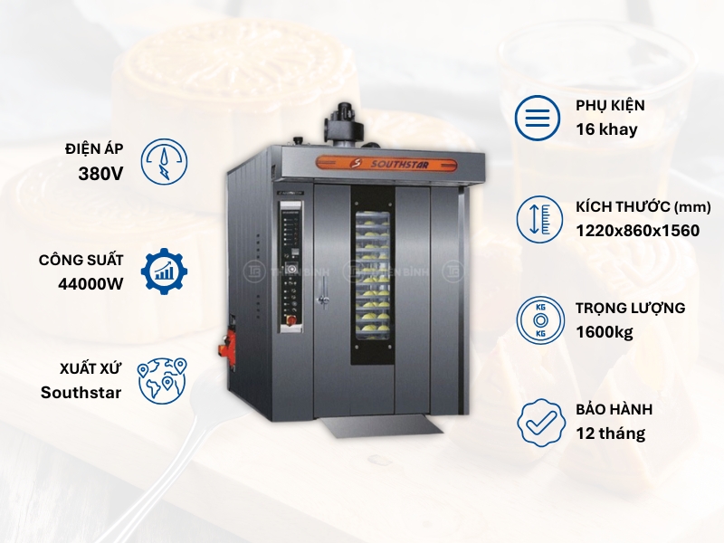 Top 6 lò nướng bánh trung thu cho tiệm bánh được ưa chuộng nhất 2025 - ảnh 8 Lò nướng Southstar 16 khay xoay NFX-16D