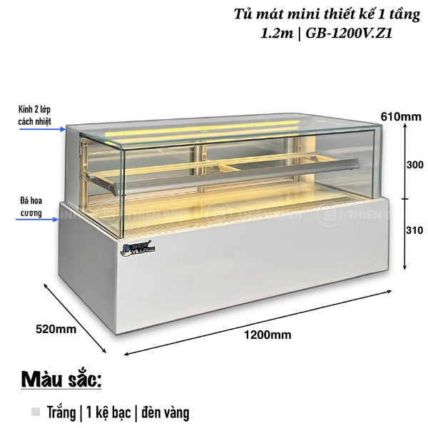 Tủ bánh kính vuông Snow Village GB-1200V.Z1