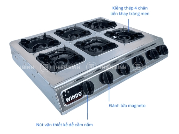 Bếp gas 6 họng gang Windo-612