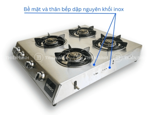 Hình ảnh thực tế bếp gas công nghiệp 4 họng Windo