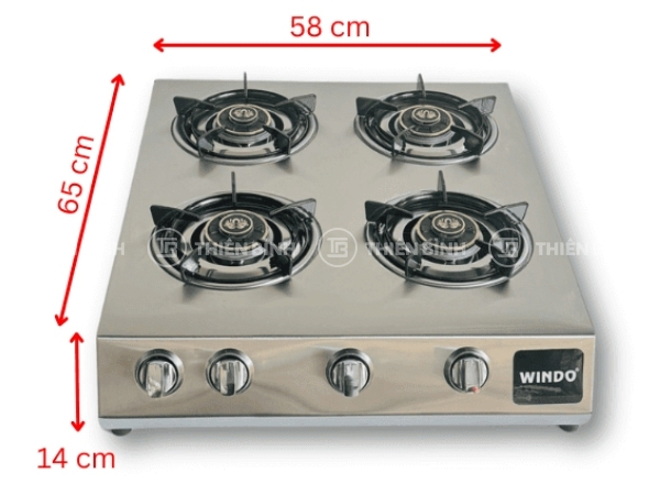 Kích thước bếp gas công nghiệp 4 họng Windo
